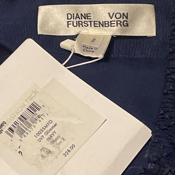 Diane von Furstenberg Navy Glimmer Lace Crochet Knee Length Skirt NWT Size 2 - Picture 6 of 7